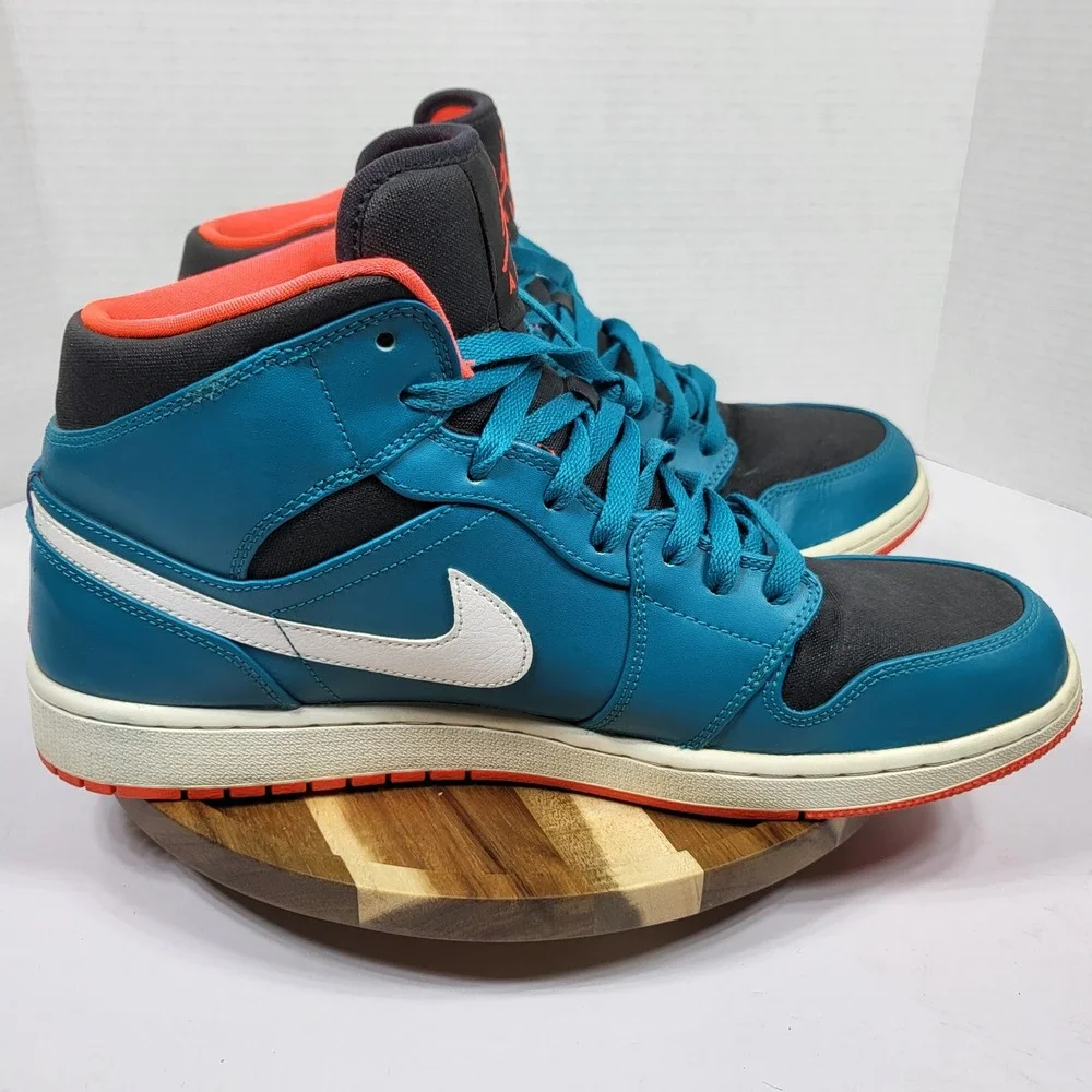 Jordan 1 Mid Mens Size 13 Tropical Teal Good 554724-308 Infrared Black